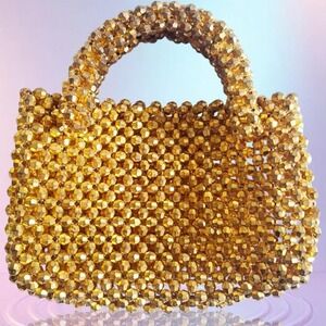 Vintage handmade gold beaded mini handbag glam party